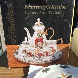 Baum Brothers Formalities Christmas‎ Poinsettia 10 Piece Mini Tea Set With Box